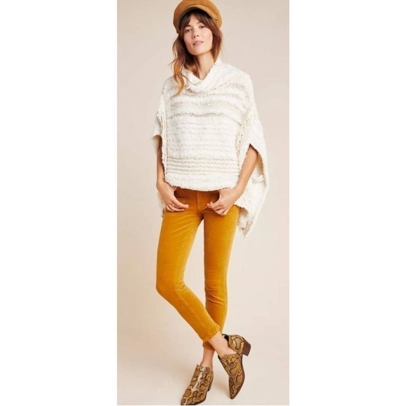 Anthropologie Marilyn Poncho Sweater Ivory White Fringe Mock Neck Size XS  / S - Picture 15 of 16
